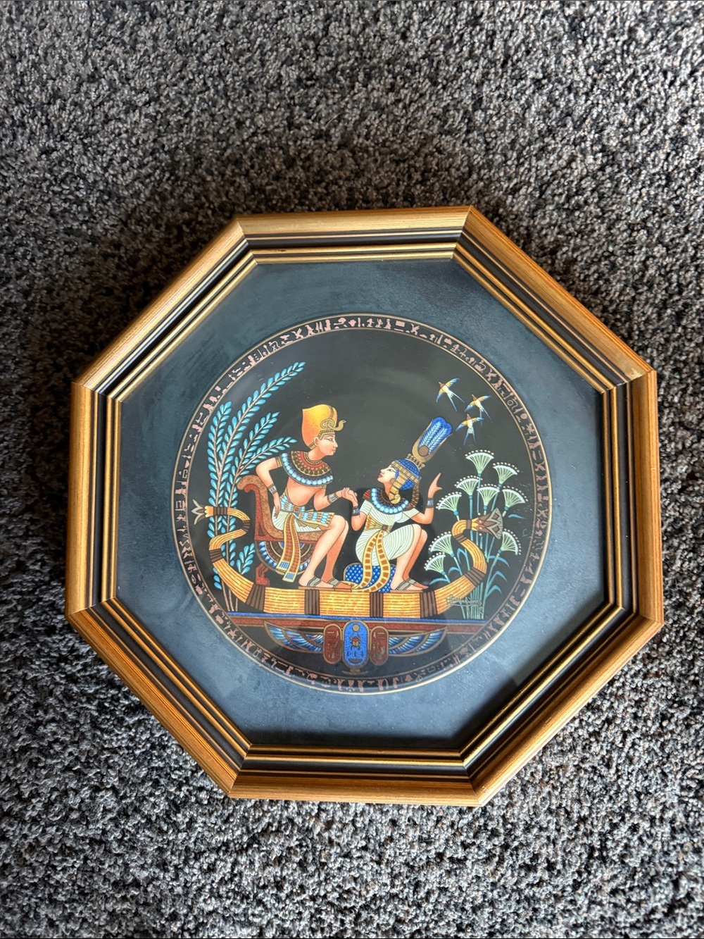 Octagonal Gold Framed Egyptian Osiris collector plate.